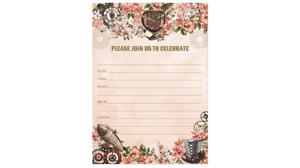 floral steampunk party invitation