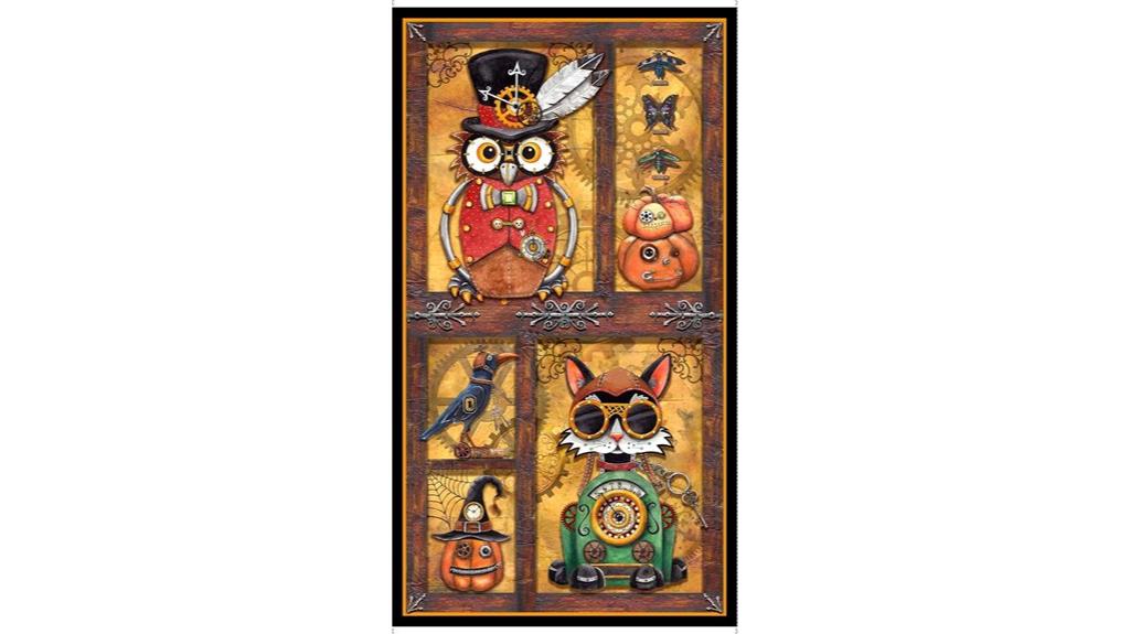 steampunk themed halloween fabric panel