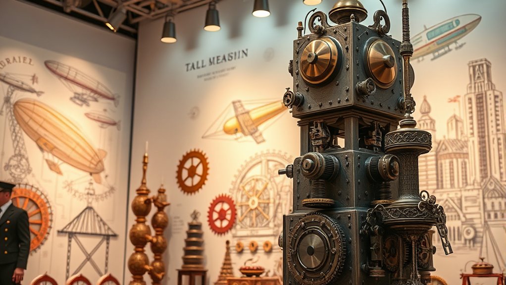 steampunk art illustration to sculpture