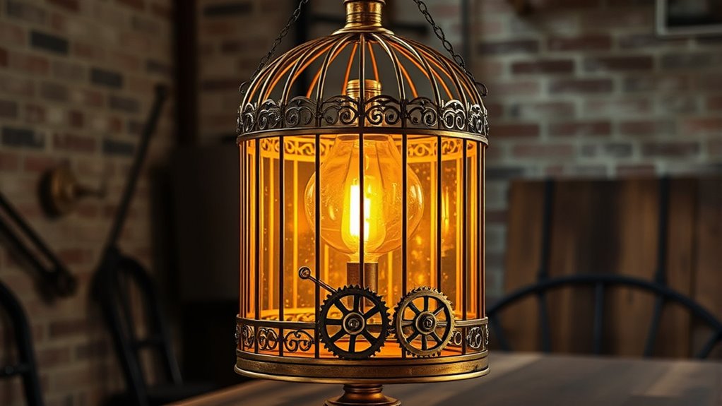 steampunk birdcage lamp