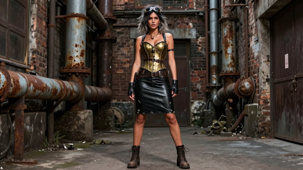 leather skirt steampunk styling