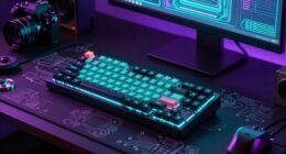 retro futurist keyboard workspace