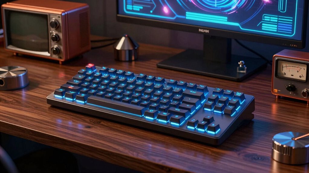 retro neon tech workspace