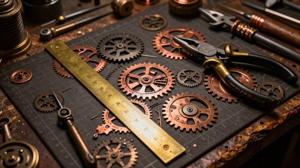robust steampunk workshop surfaces