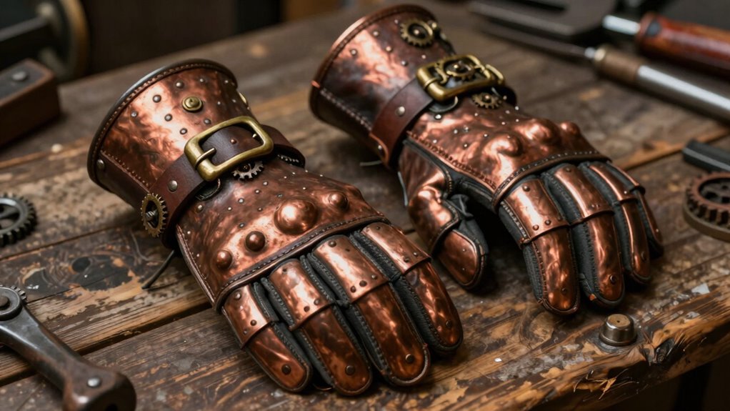 steampunk gauntlets with mechanical embellishments
