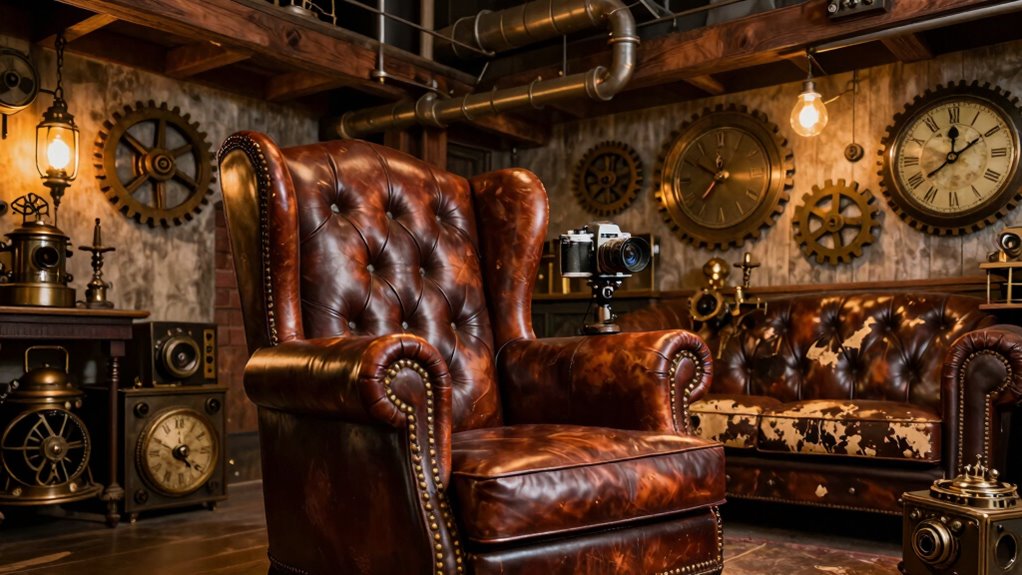 steampunk inspired industrial accent chairs