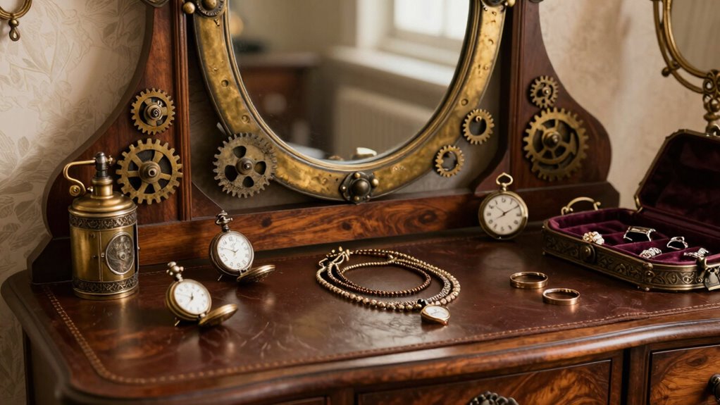 steampunk vanity with vintage accessories