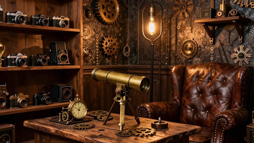 vintage gears and industrial lighting