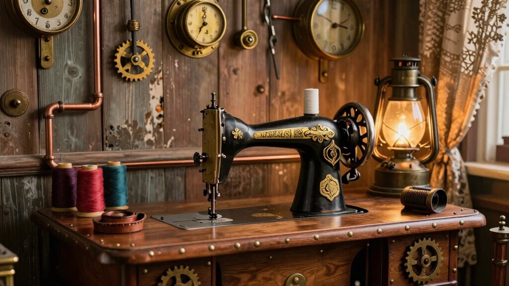 vintage industrial sewing workspace