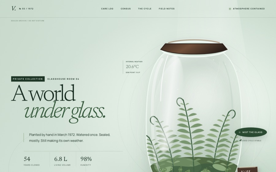 Vivarium № 55 — A Sealed Glass World — Behavior-Driven Animation (FABLE/175, room 55)