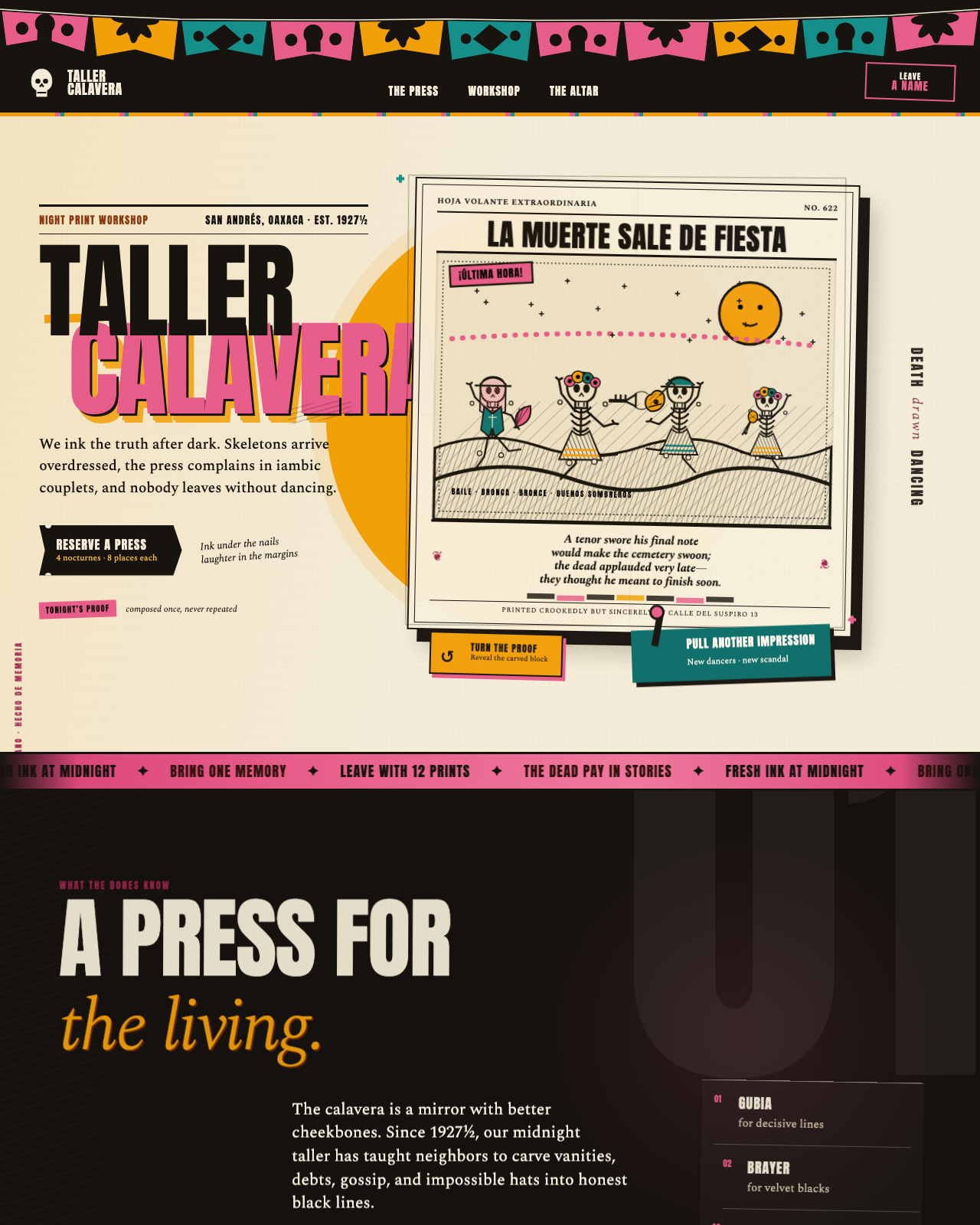 Live view of Taller Calavera — Death, Drawn Dancing