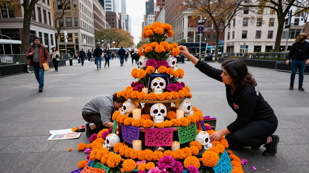 Giant Ofrenda Arrives In Manhattan Ahead Of Día De Muertos